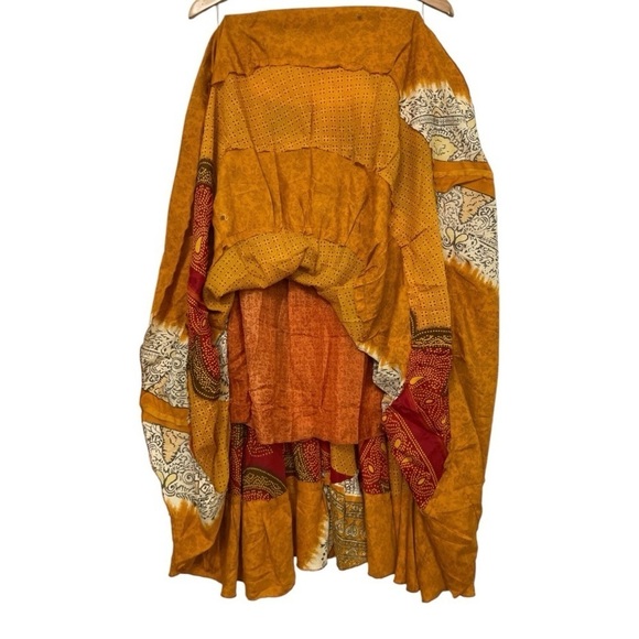 RECYCLED PARADISE SKIRT colors of yellow, red, cream, brown. Size S/M - Picture 9 of 14
